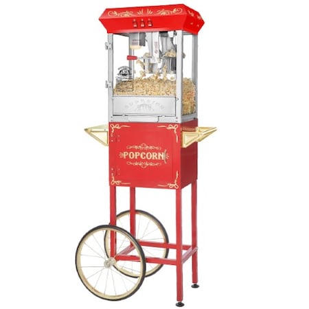 Superior Popcorn Co Carnival Popcorn Popper Machine With Cart-Makes Approx. 3 Gallons Per Batch- 8 oz., Red 554852NTY